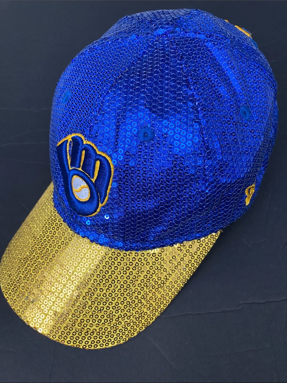 PINK Victoria's Secret Milwakee Brewers Blue and Gold Sequin Baseball Cap - Picture 10 of 12